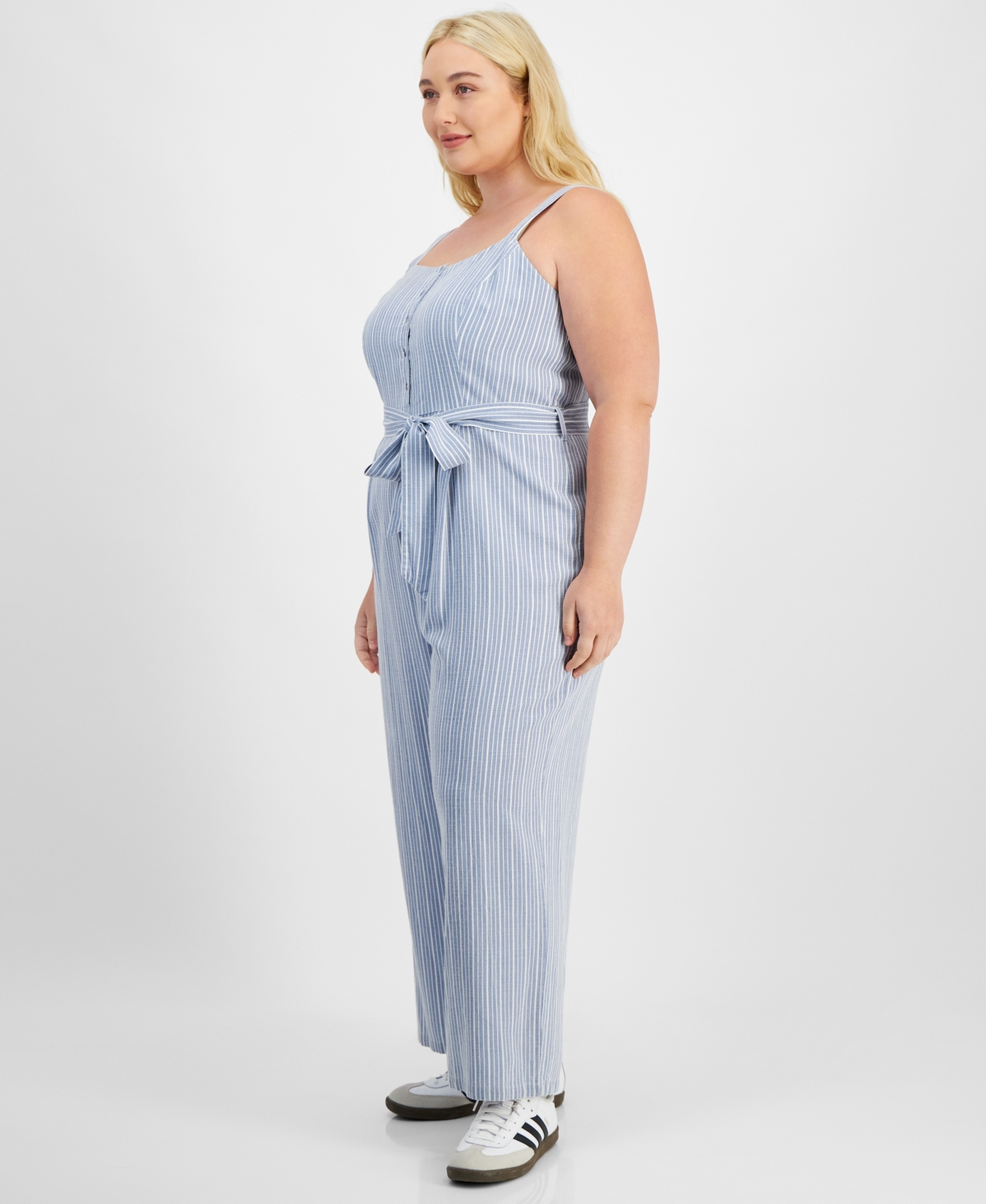 And Now This Trendy Plus Size Striped Sleeveless Jumpsuit, Exclusively At Macy's In Blue,white Stripe