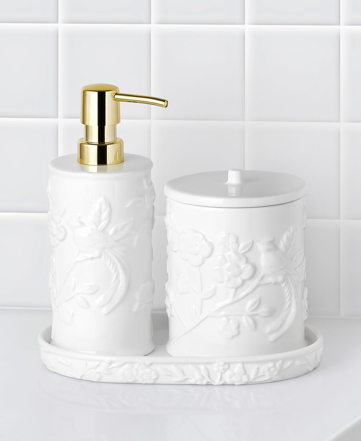 Whimsical Bird 3-Pc. Bathroom Accessory Set - White