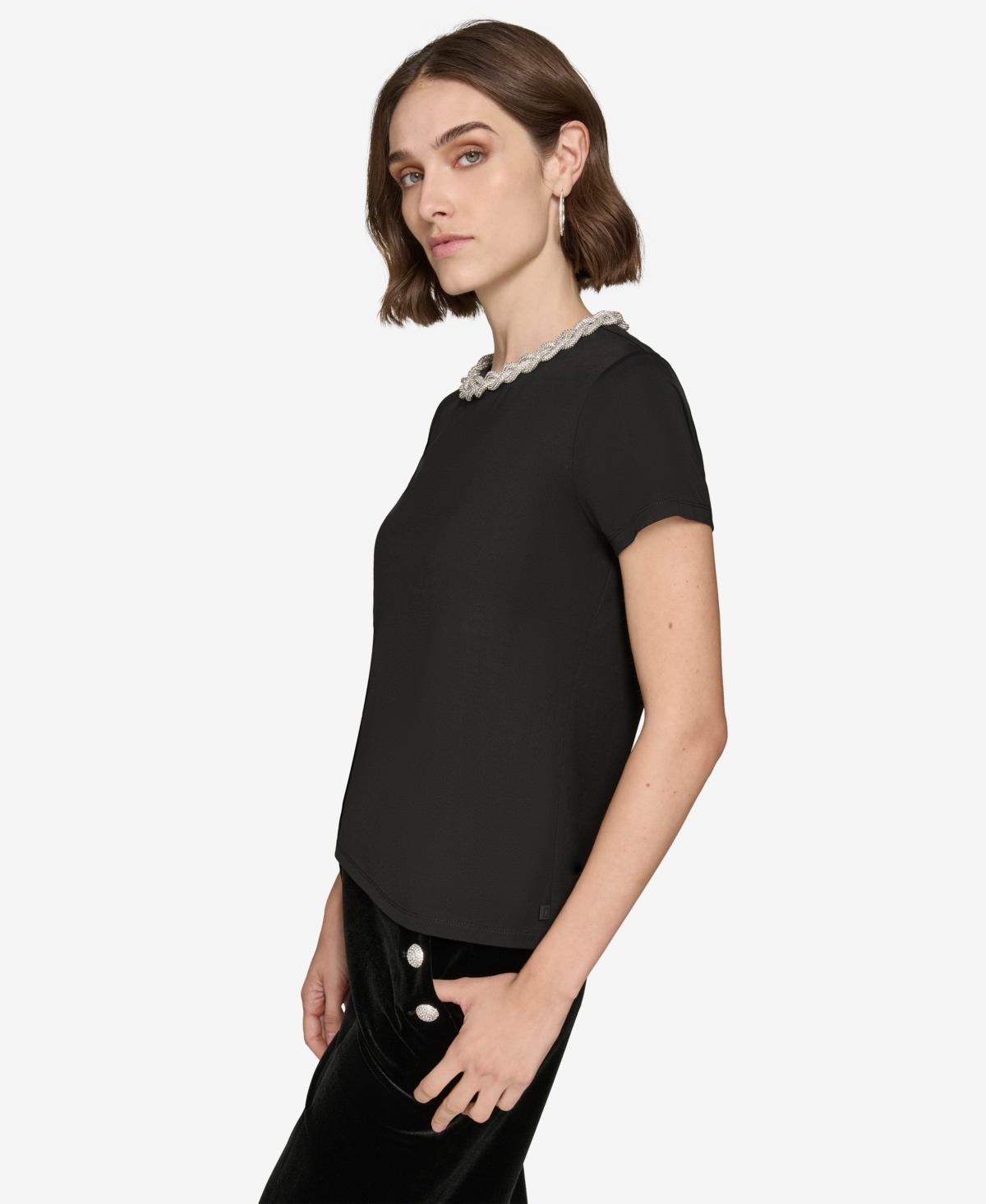 Karl Lagerfeld Paris Women's Embellished Scoop-Neck Top