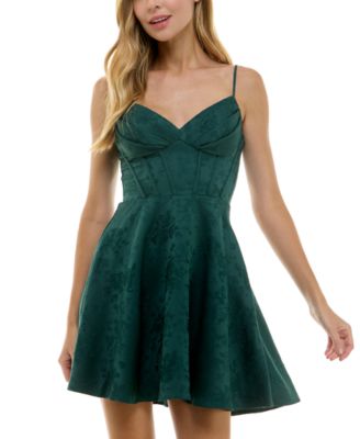City Studios - Juniors' Sweetheart-Neck Jacquard Fit & Flare Dress