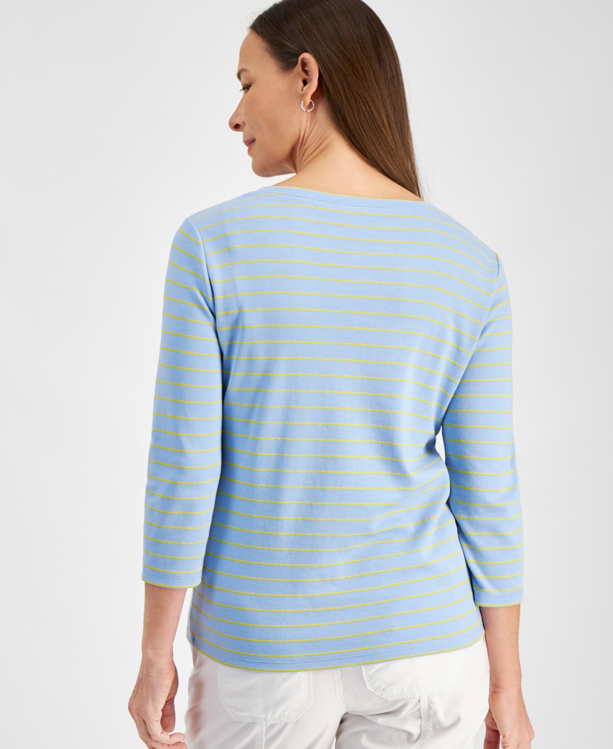 Style & Co Petite Striped Henley 3/4-Sleeve Top, Created for Macy's