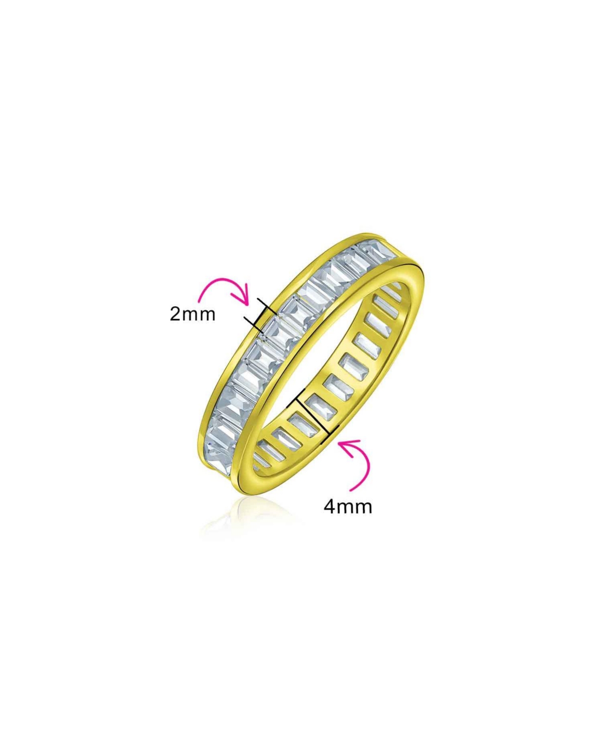 Bling Jewelry Cubic Zirconia Channel Set Rectangle Baguette Cz Eternity Ring Band Yellow Gold Plated .925 Sterling Silver 4MM Stackable Rings - Gold-t