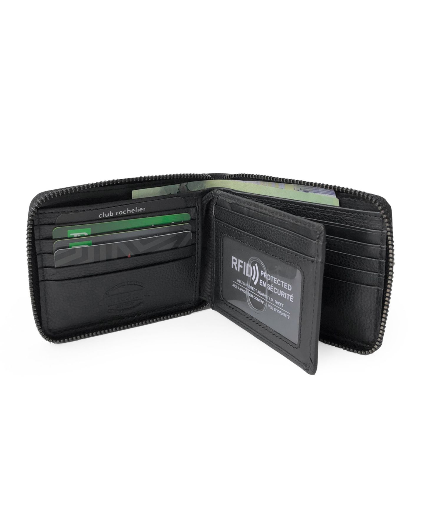 Мужской кошелёк Club Rochelier Full Leather Zipper Around Wallet with Center Wing, цвет: Чёрный — фото 7