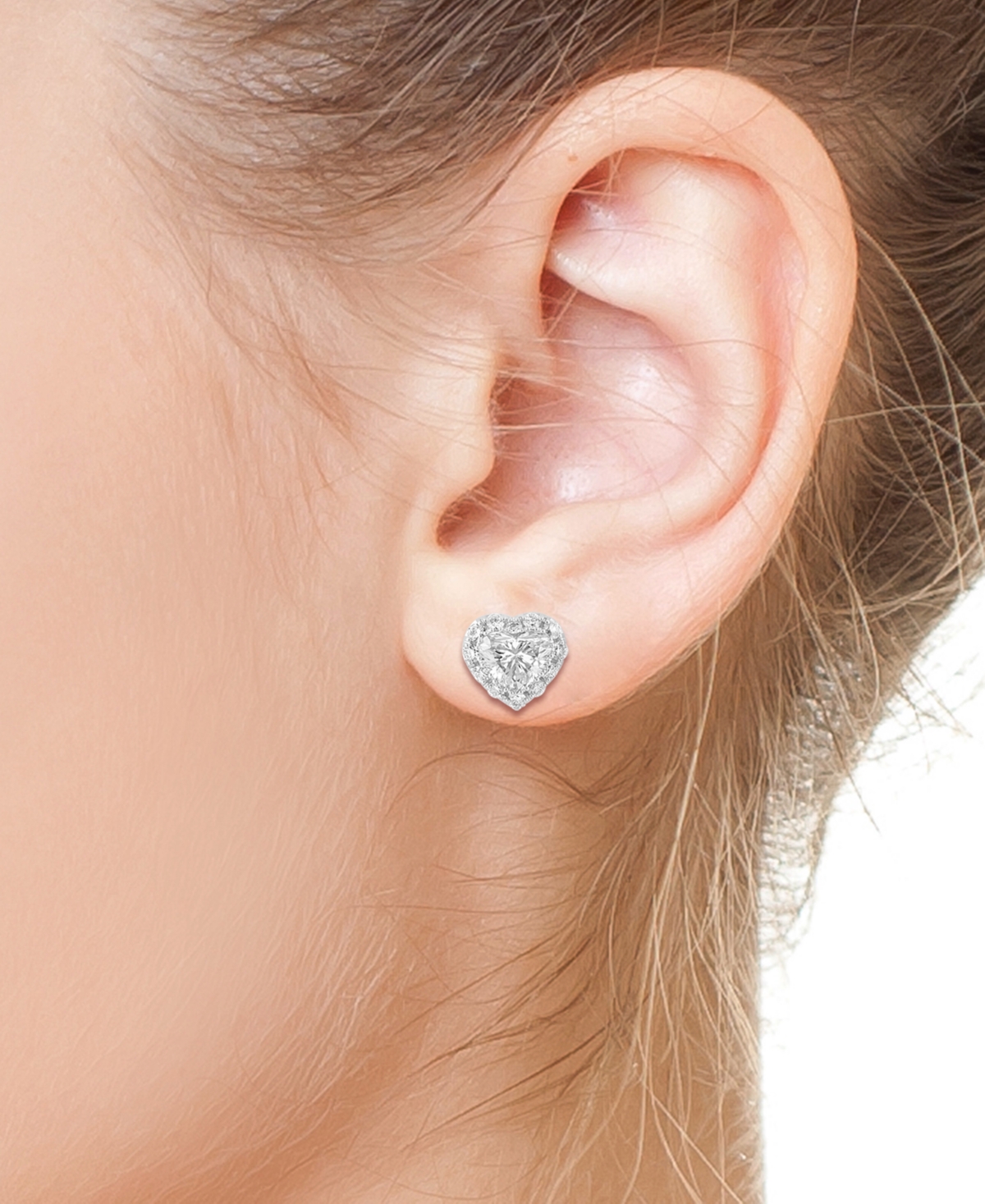 EFFY COLLECTION EFFY LAB GROWN DIAMOND HEART & ROUND HALO STUD EARRINGS (1-7/8 CT. T.W.) IN 14K WHITE GOLD 