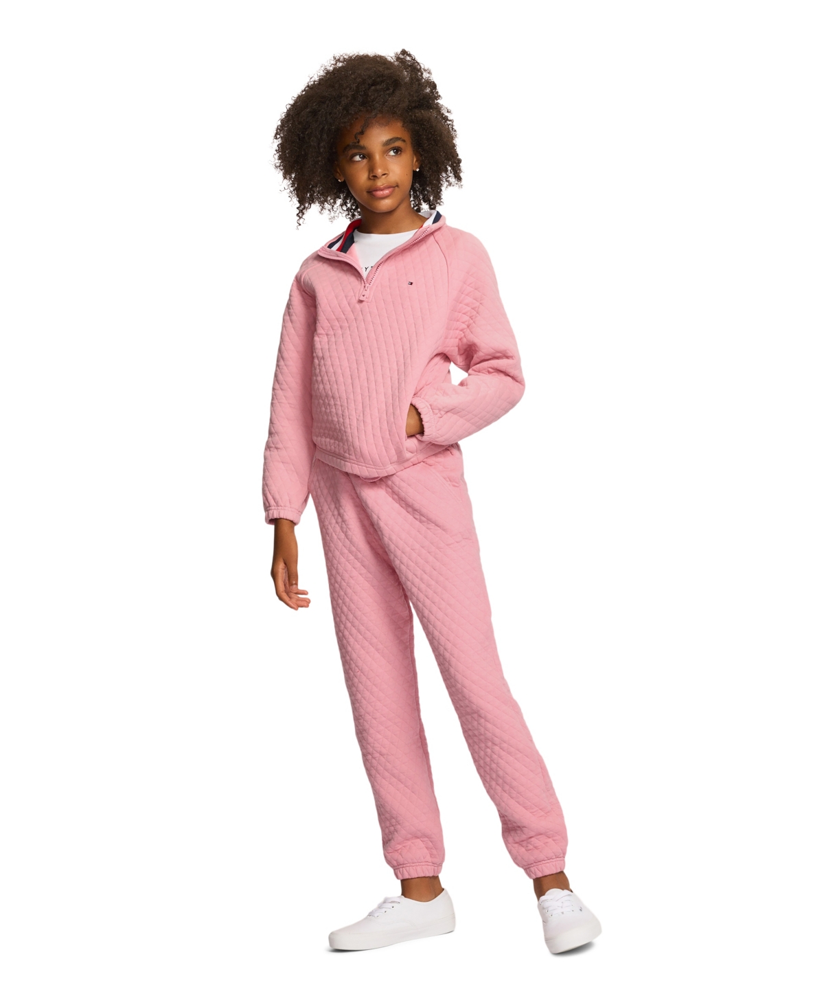 Tommy Hilfiger Toddler And Little Girls Box Quilt Quarter Zip Sweatshirt In Pale Primrose