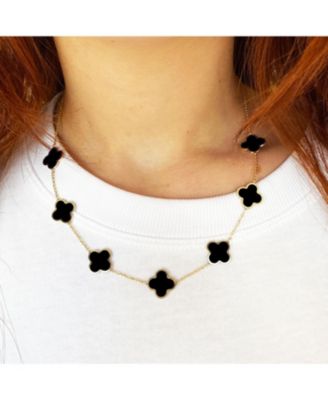 Large Onyx Clover Necklace 14K Yellow Gold