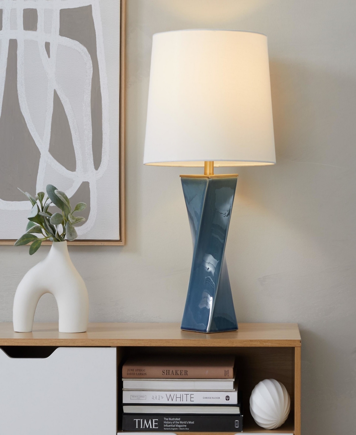 Lumisource 27" Ceramic Grandview Gallery Curvo Square Table Lamp In Blue
