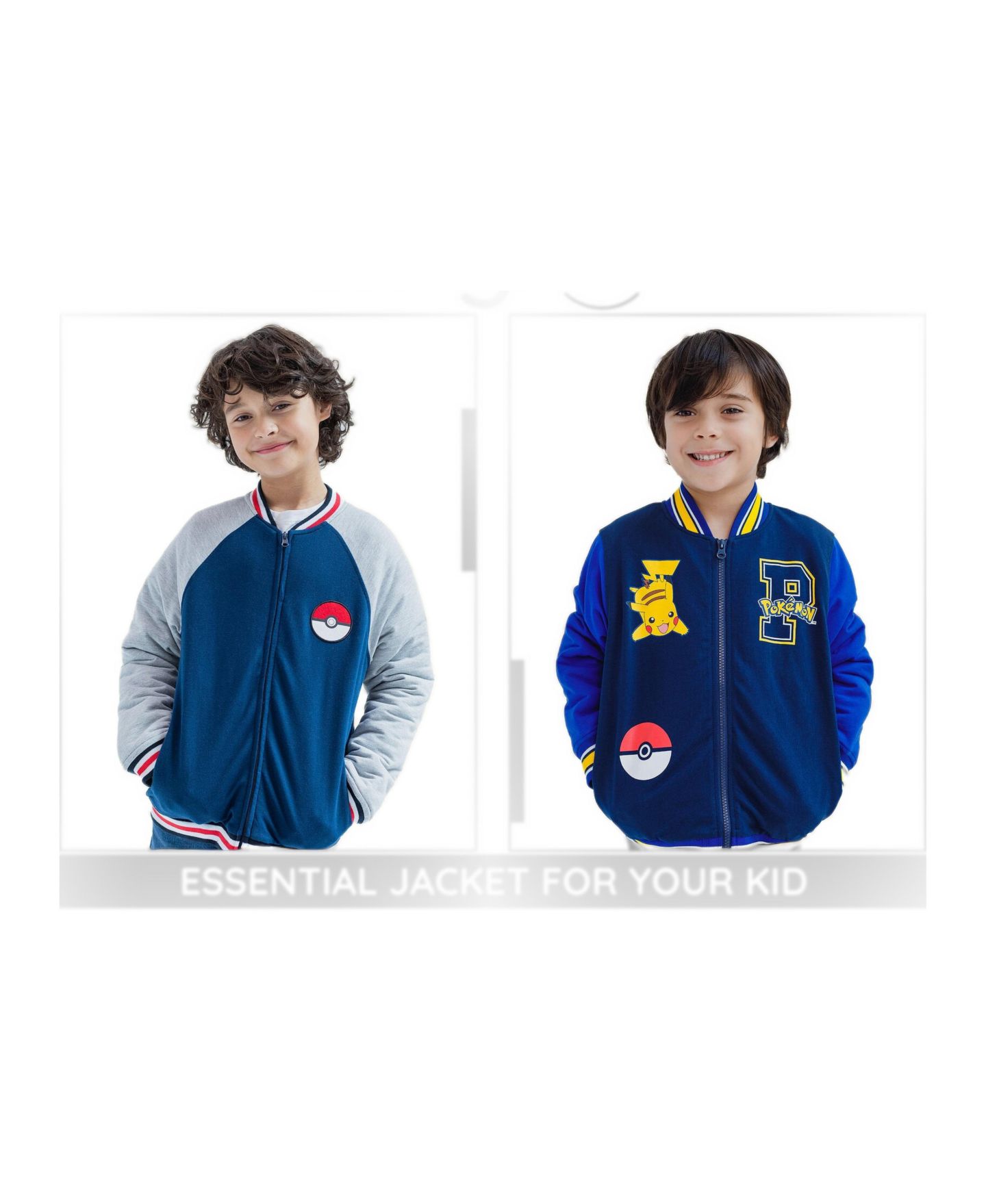 Куртка Pokemon French Terry Zip Up Varsity Bomber (5-12) для мальчиков, цвет: Синий — фото 4
