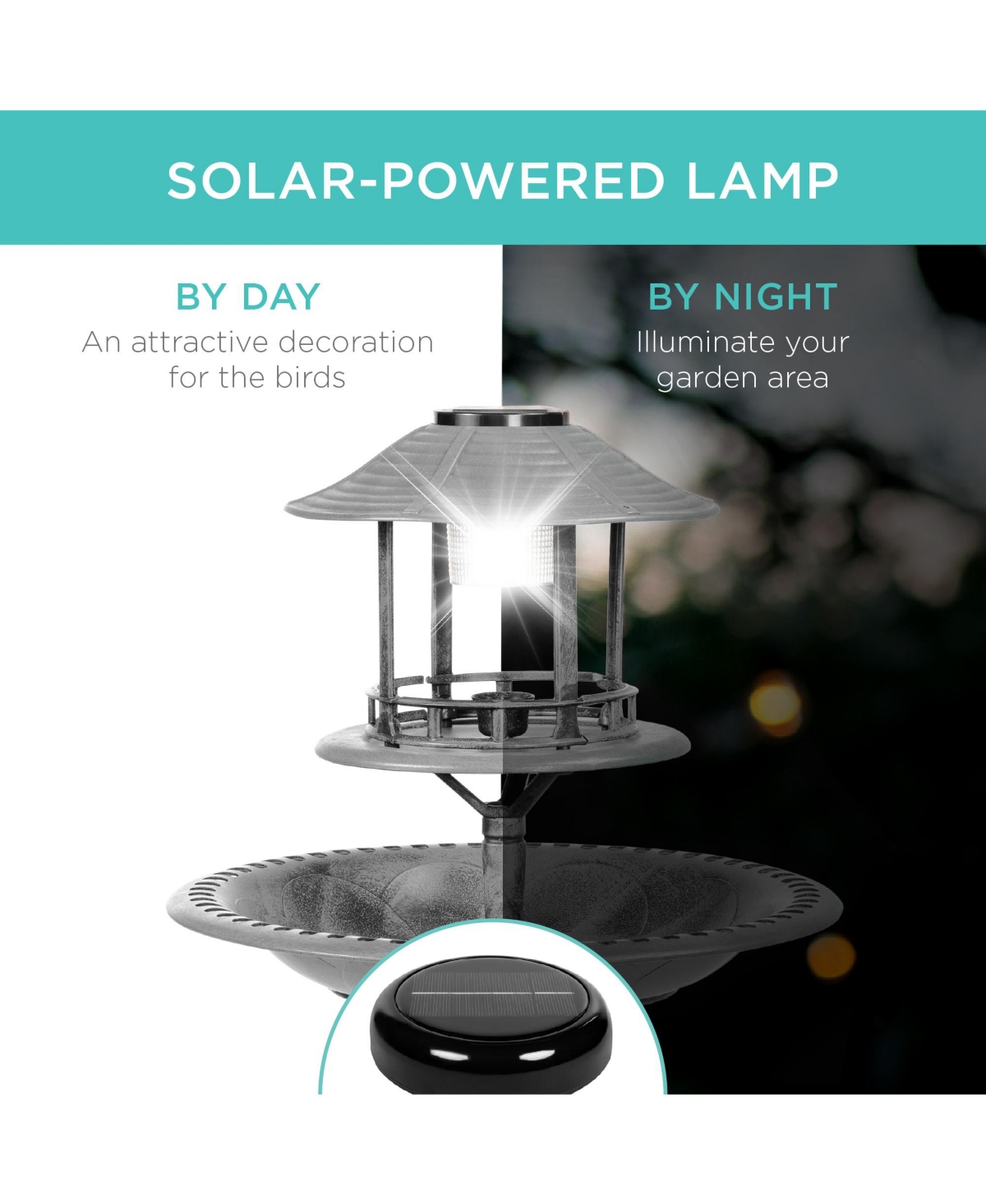 Best Choice Products Solar Outdoor Bird Bath Pedestal Fountain Garden Decoration w/ Fillable Planter Base