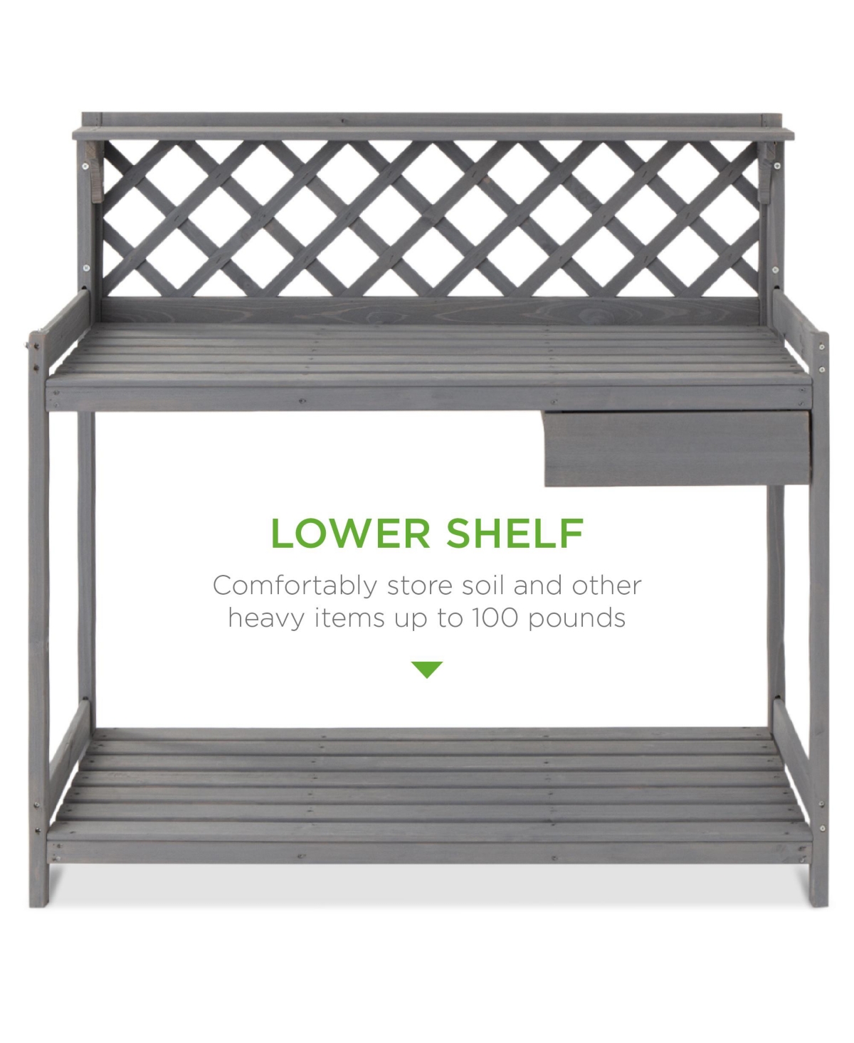 Best Choice Products Outdoor Wooden Garden Potting Bench, Workstation Table w/ Cabinet Drawer, Open Shelf