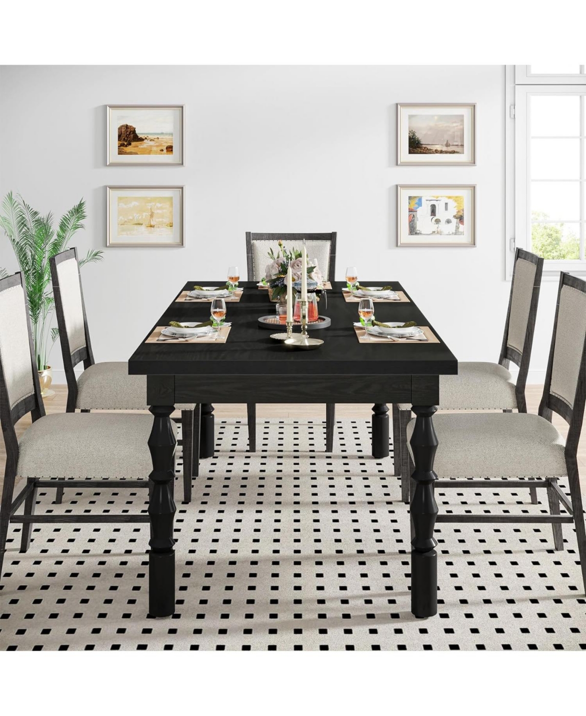 Tribesigns 62” Wood Dining Table for 4-6 People, Farmhouse Rectangle Kitchen Table, Dinner Table Kitchen & Dining Room Furniture with Car
