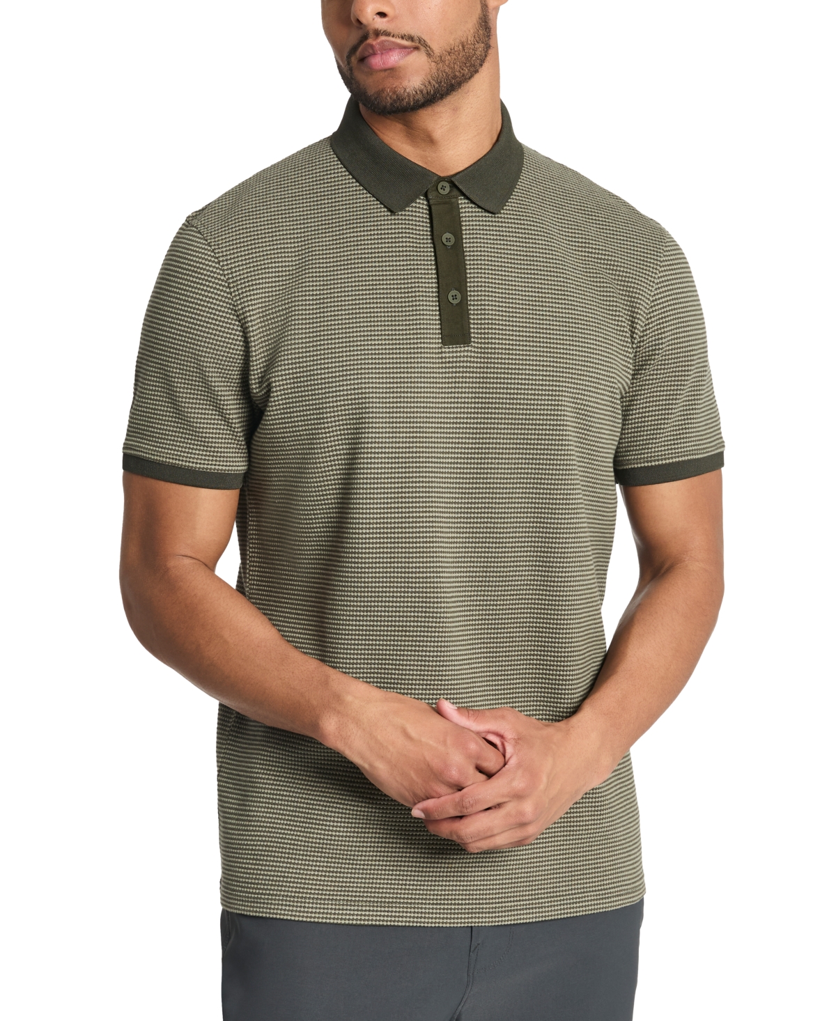 Men's Slim-Fit 4-Way Stretch Textured-Knit Polo Shirt - Green Mix