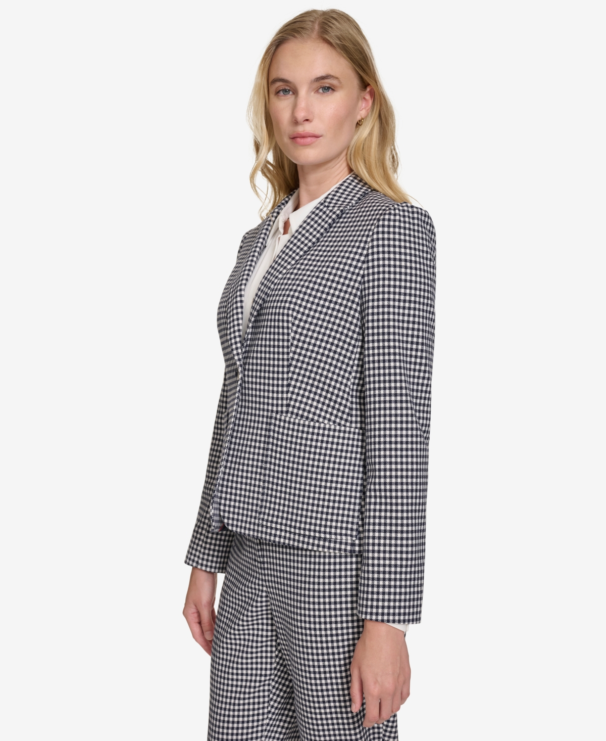 Tommy Hilfiger Women's Gingham Puff-Sleeve Blazer -ivr