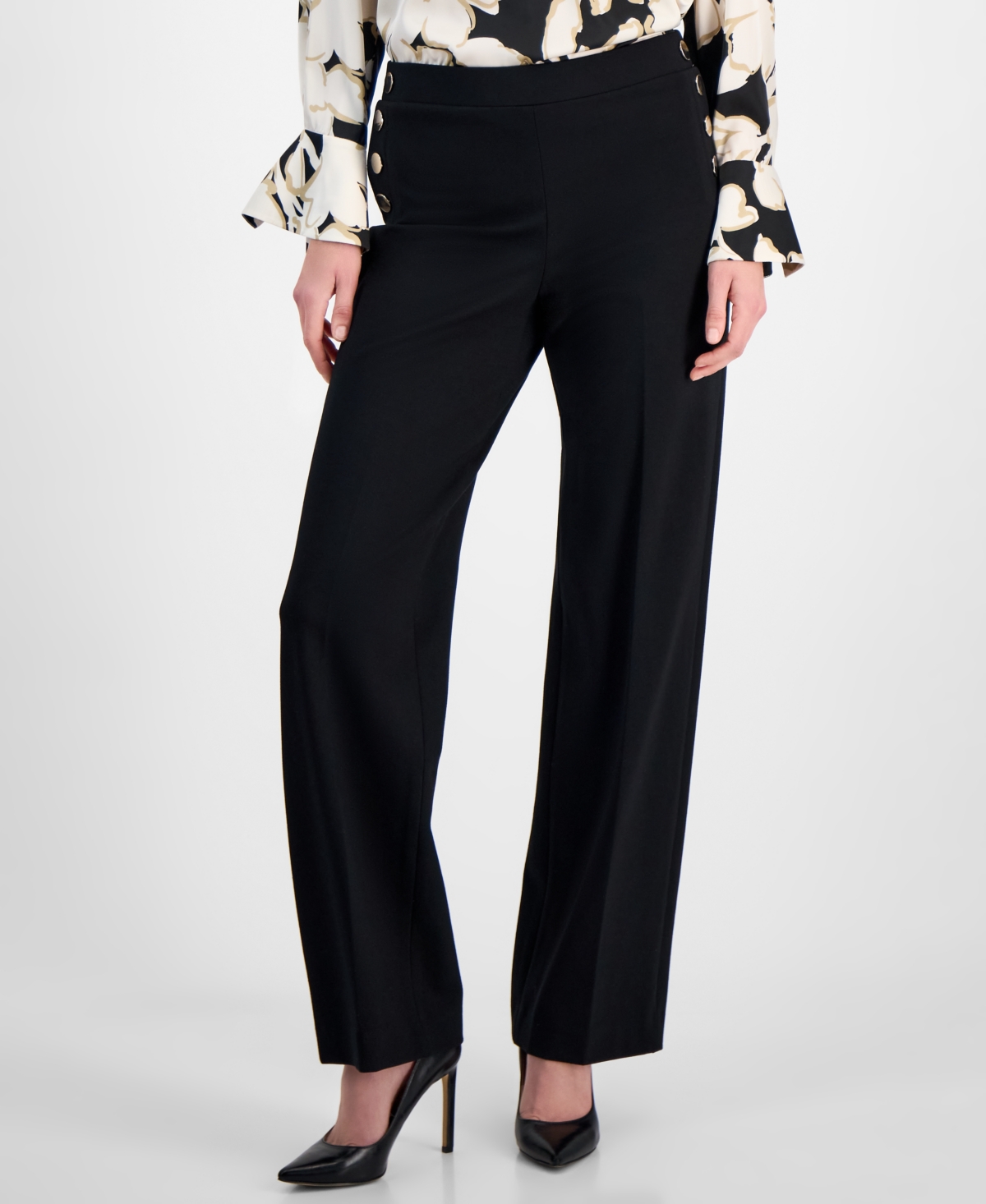 Anne Klein Women's Sailor-pocket Mid-rise Wide-leg Pants In Anne Black