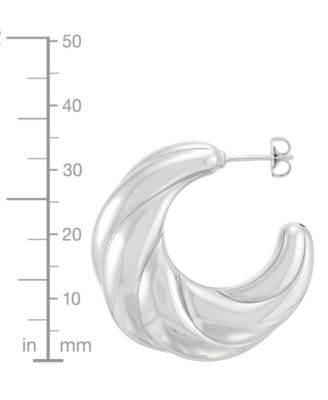 Polished Shrimp Style Medium Hoop Earrings in Sterling Silver, 1.3"