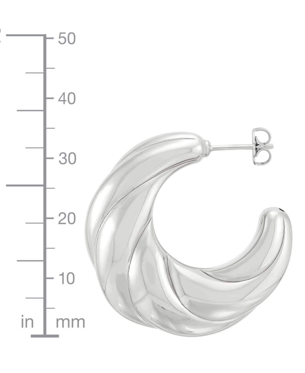 Macy's Polished Shrimp Style Medium Hoop Earrings In Sterling Silver, 1.3" In Silver