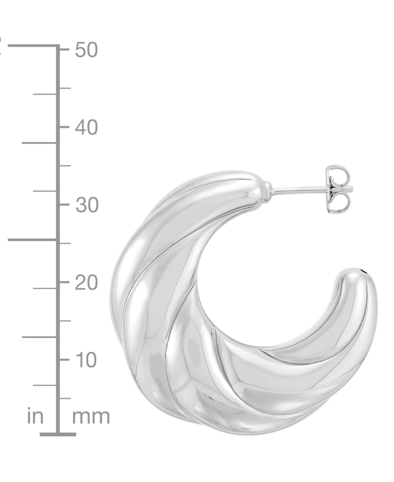 Polished Shrimp Style Medium Hoop Earrings in Sterling Silver, 1.3"