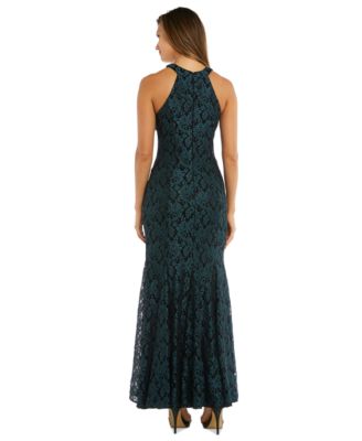 Women's Glitter Lace Halter Gown