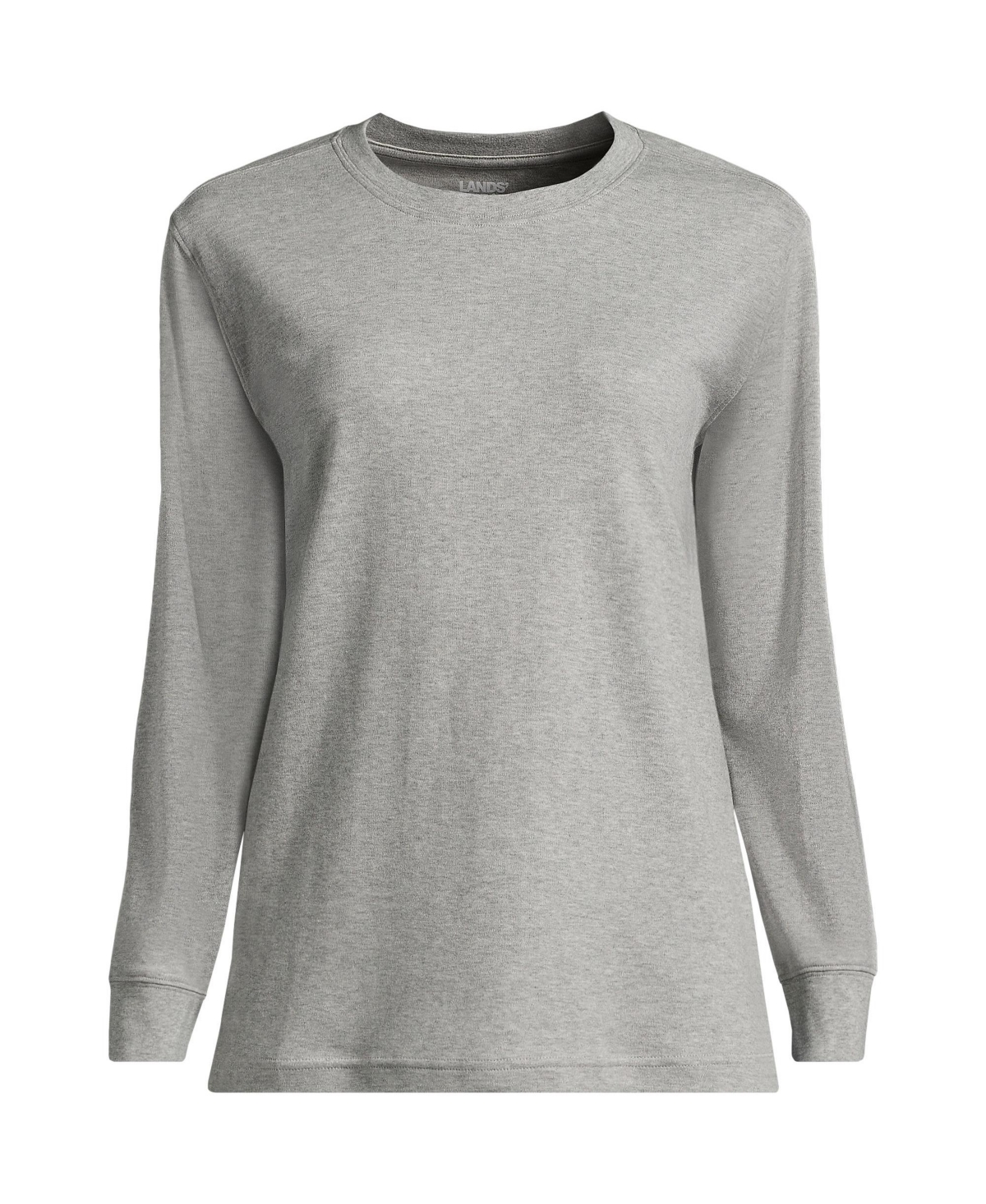 Lands' End Plus Size Cotton Relaxed Long Sleeve Crew Neck