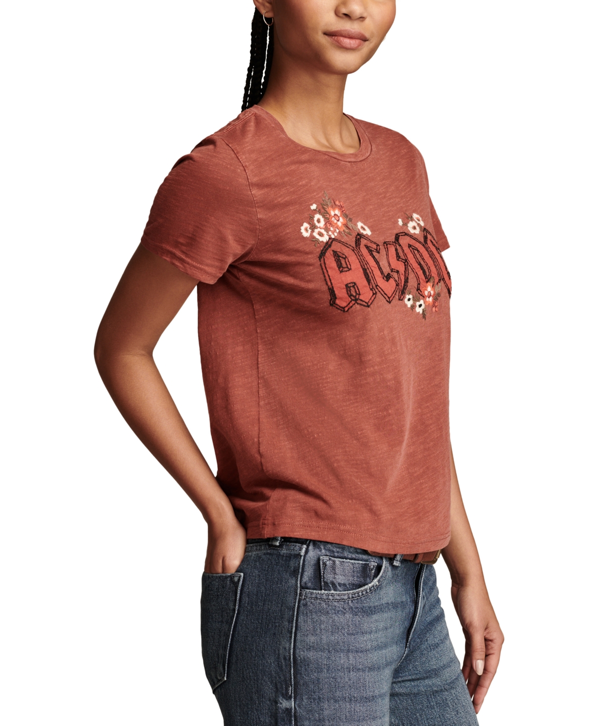 Lucky Brand Women's Acdc Women's High-Voltage Floral Classic Crewneck T-Shirt