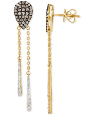 Chocolatier&reg; Chocolate Diamond & Vanilla Diamond Pear Cluster Dangle Drop Earrings (3/4 ct. t.w.) in 14k Gold