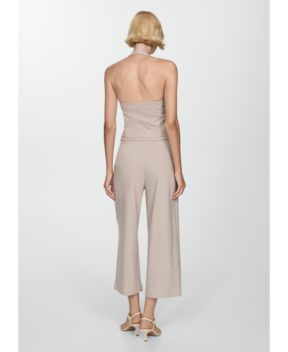 Mango Pantalon Droit Fines Rayures In Beige
