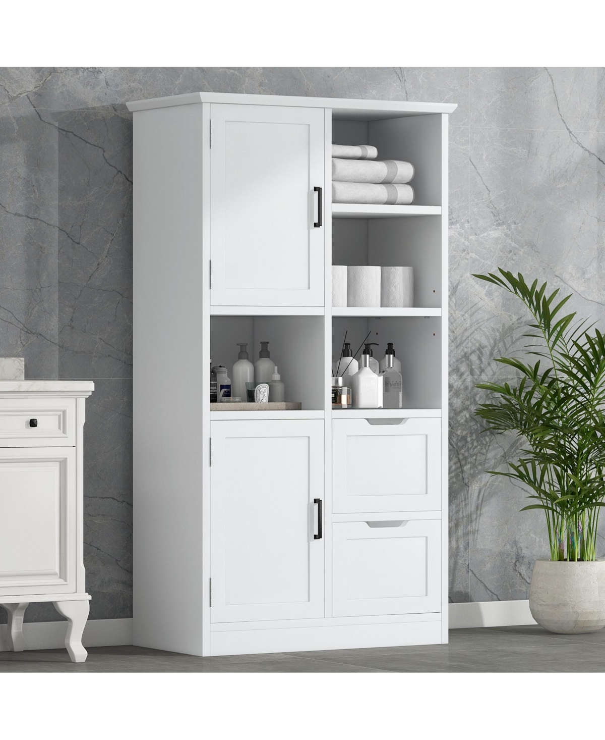 Slickblue Bathroom Storage Cabinet Space-Saving Design with Shelves for Organized Storage