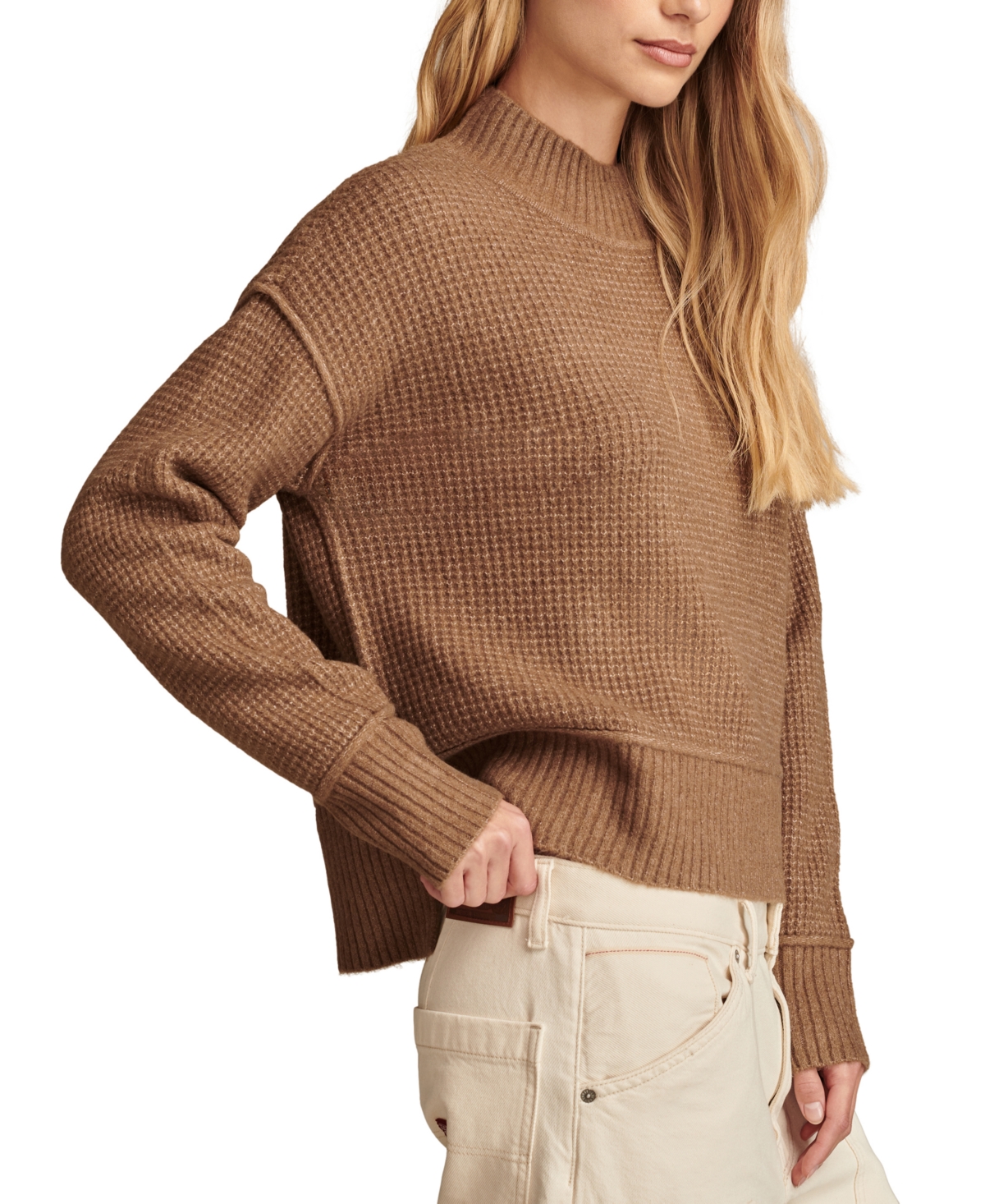 Lucky Brand Women's Mock Neck Waffle-Knit Sweater
