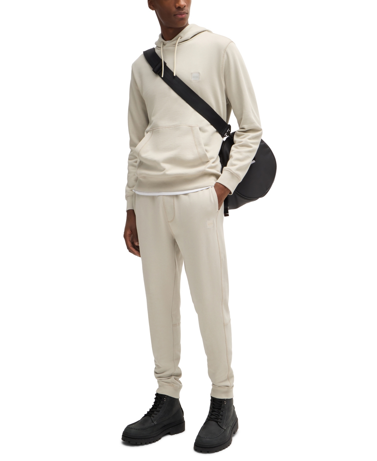 Hugo Boss Hooded Sweatshirt With Logo Patch In Open Beige