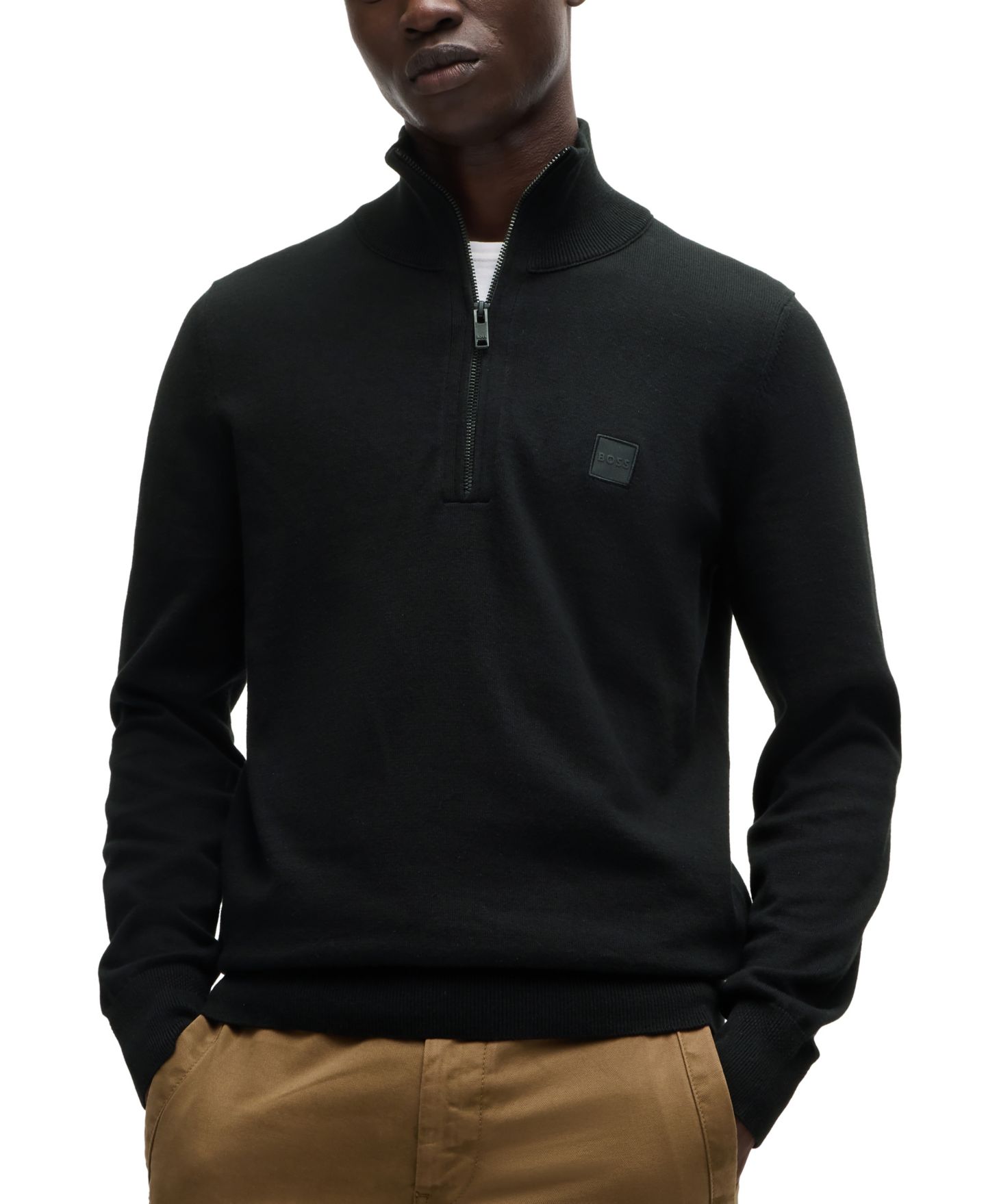 Мужской свитер Hugo Boss Logo-Patch Zip-Neck, цвет: Чёрный — фото 1