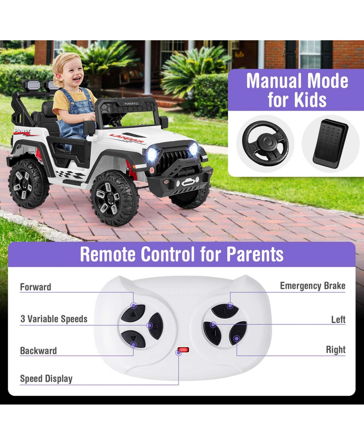 Costway 12V Kids Ride On Truck with 212V Motors Spring Suspension & Remote Control