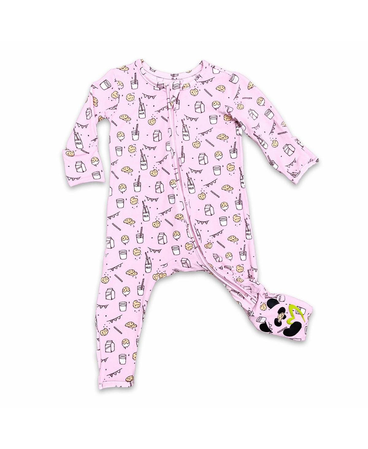 Bellabu Bear Baby Unisex Baby Milk And Cookies Blue Convertible Footie In Pink