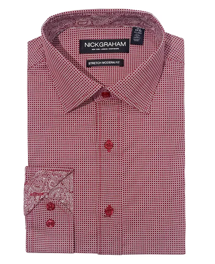 Men's Modern Fit Zig Zag Non-solid Dress Shirt - thumbnail 2