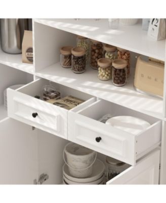 Storage Organizer with Tempered Glass Doors, 2-Drawers, Adjustable Shelves