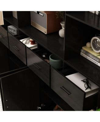 FAMAFY 15-Shelf Standard Bookshelf with Adjustable Shelves, 4 Drawers