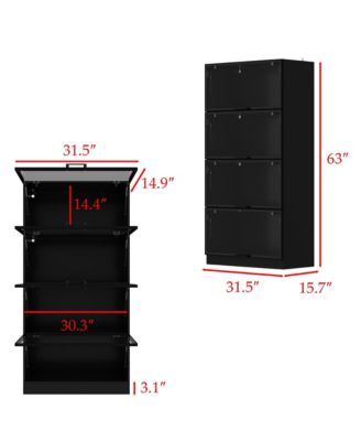 White Wood 4-Shelf Bookcase with Doors and 3-Color LED Lights