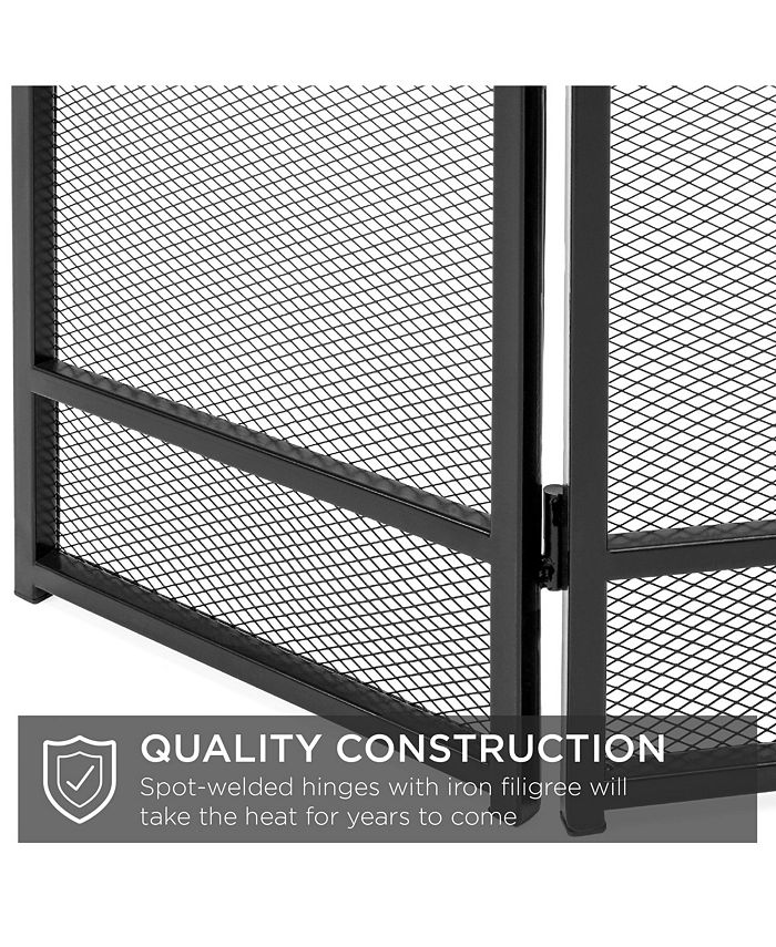 Best Choice Products 47.5x27.25in 3-Panel Steel Mesh Fireplace Screen, Spark Guard w/ Rustic Worn Finish - Black - NO SIZE