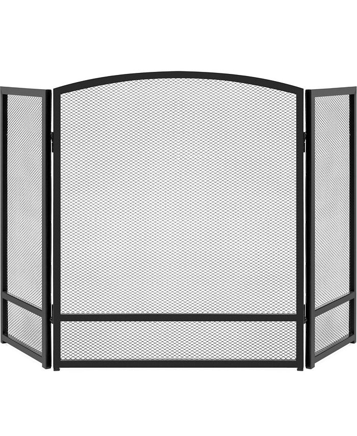 Best Choice Products 47.5x27.25in 3-Panel Steel Mesh Fireplace Screen, Spark Guard w/ Rustic Worn Finish - Black - NO SIZE