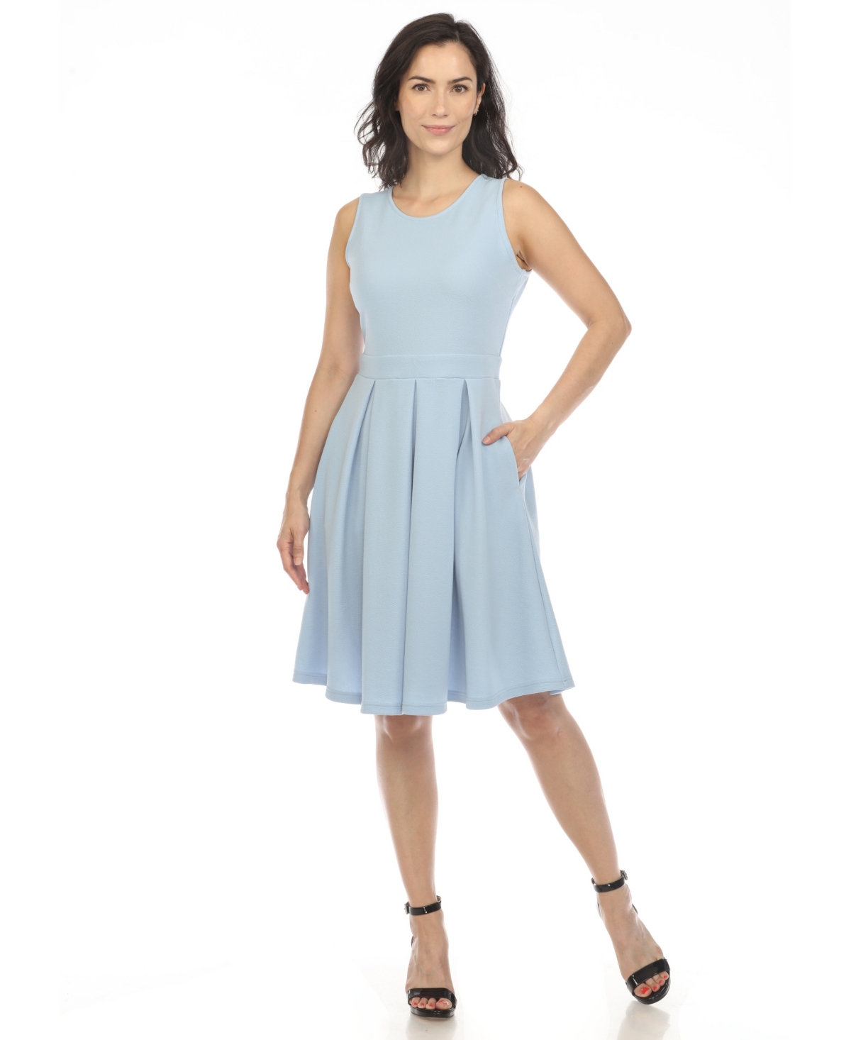 White Mark Women's Solid Fit And Flare Dress In Baby Blue