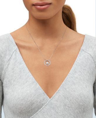 Cultured Freshwater Pearl (8mm) & Lab Grown Diamond (1/2 ct. t.w.) Open Circle 18" Pendant Necklace in 14k White Gold