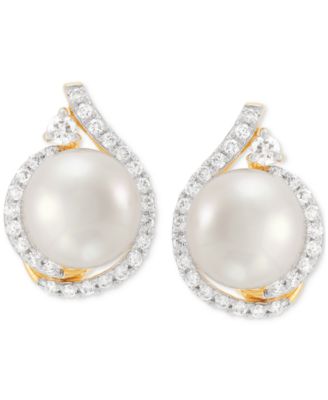 Cultured Freshwater Pearl (8mm) & Lab Grown Diamond (3/8 ct. t.w.) Halo Stud Earrings in 14k Gold