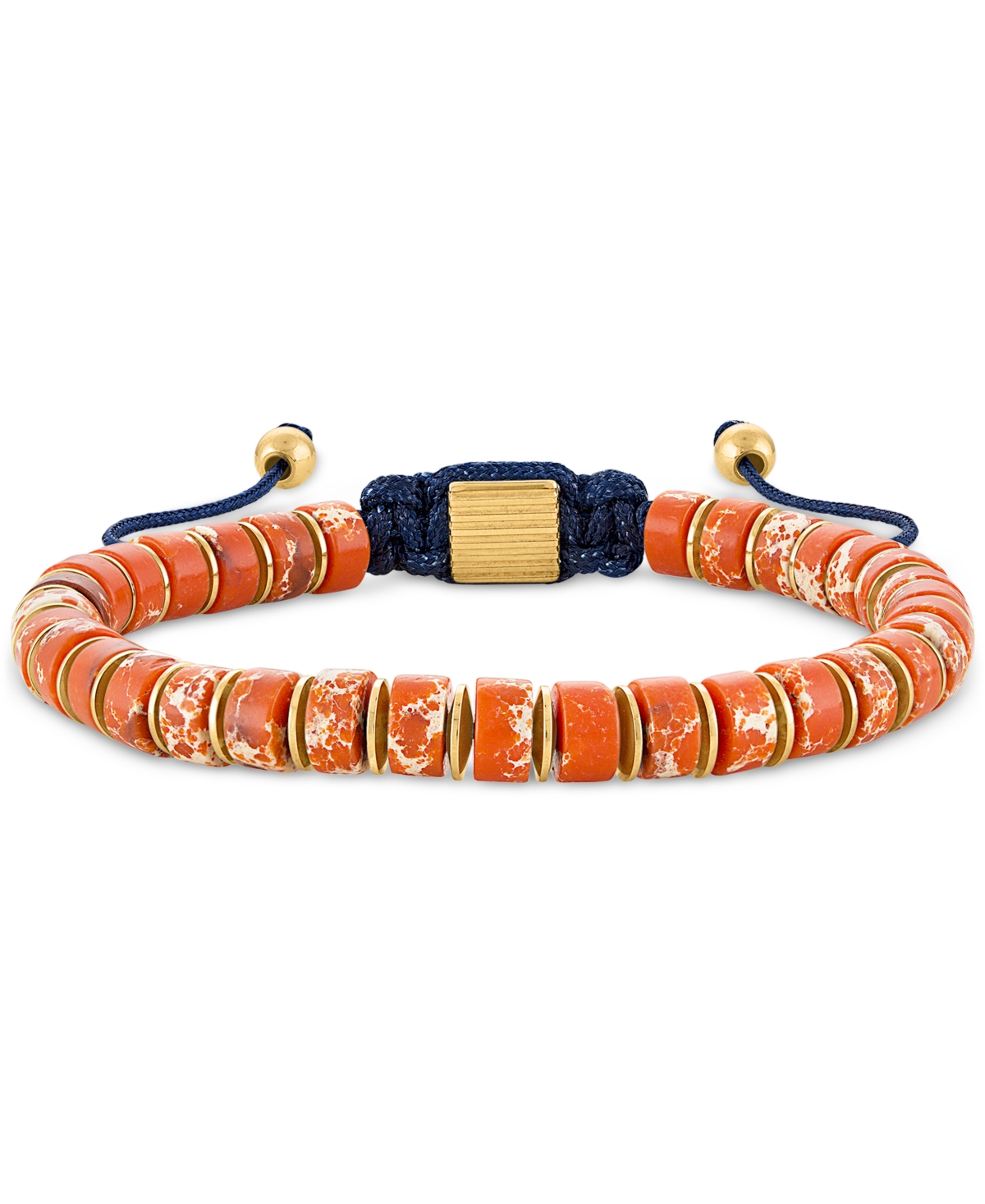 Shop Esquire Men's Jewelry Green Agate Bead Blue Cord Bolo Bracelet In Gold-tone Ion-plated Stainless Steel (also In Jasper), C