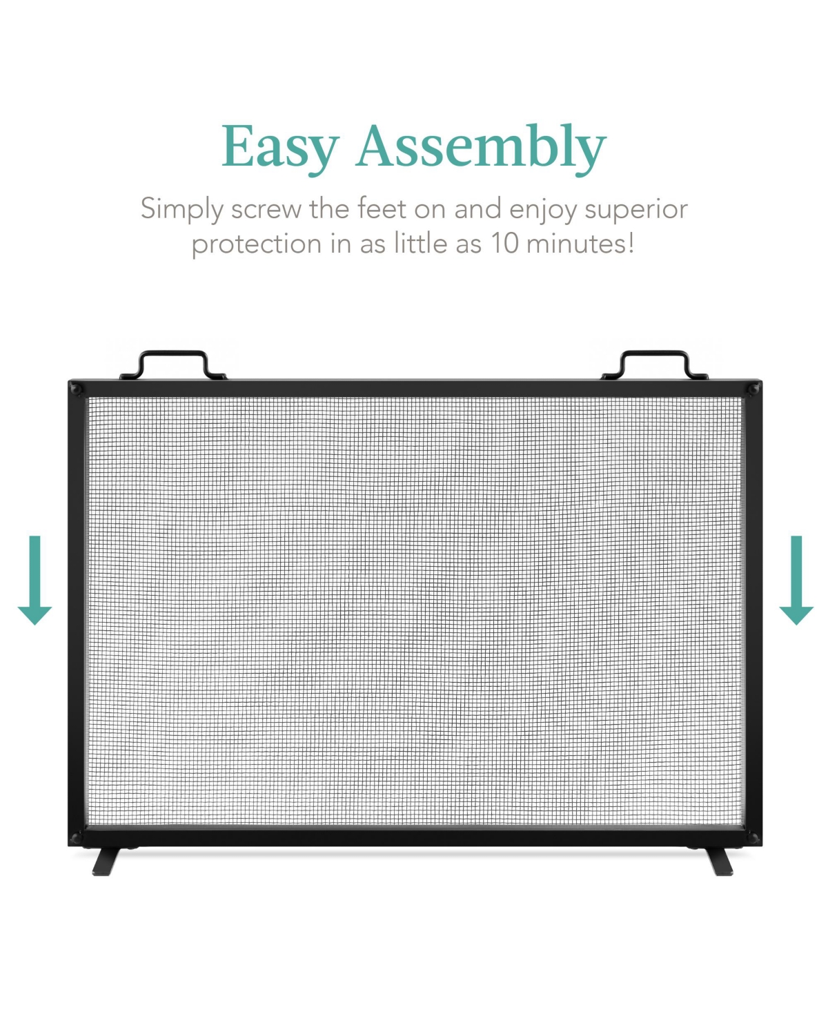 Best Choice Products 38x27in Single Panel Fireplace Screen Handcrafted Steel Mesh Spark Guard w/ Handles