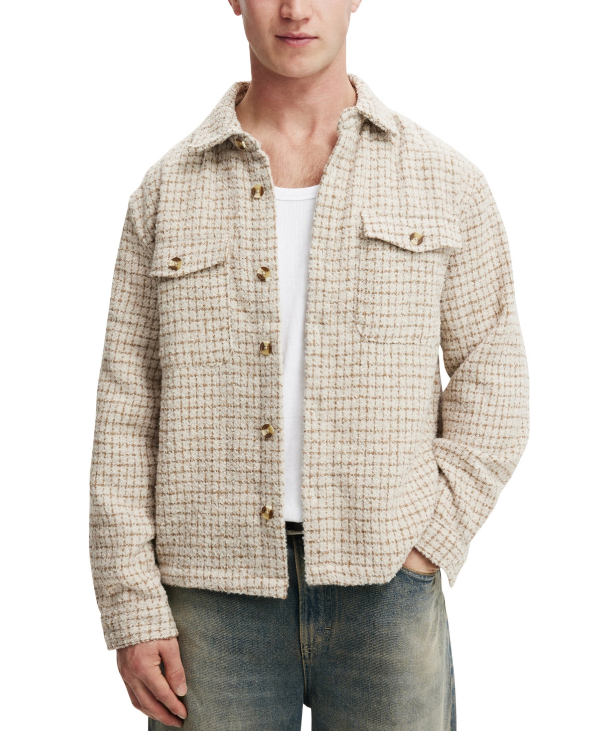 Shop Cotton On Men's Beckley Overshirt In Natural Grid