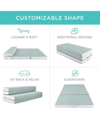 4in Thick Folding Portable Seafoam Mattress Topper w/ Carry Case, Washable Cover
