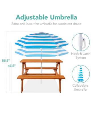 Kids Wooden Picnic Table, Outdoor Activity Table w/ Adjustable Umbrella, Seats