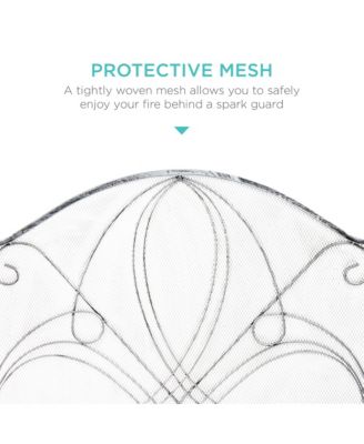 3-Panel 55x33in Wrought Iron Fireplace Safety Screen Decorative Scroll Spark Guard Cover