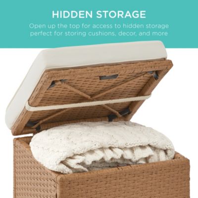 Set of 2 Wicker Ottomans, Multipurpose Furniture w/ Removable Cushions, Steel Frame