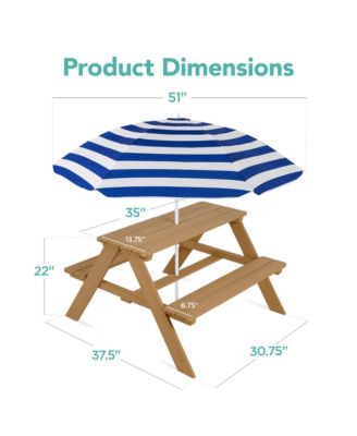 Kids Wooden Picnic Table, Outdoor Activity Table w/ Adjustable Umbrella, Seats