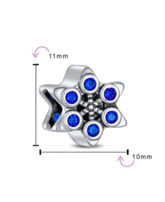 Frozen Winter Holiday Party Christmas Snowflake Shape Blue Cubic Zirconia Bead CZ Charm Sterling Silver European Bracelet